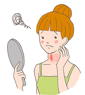 甲状腺のしこりを気にしている女性のイラスト